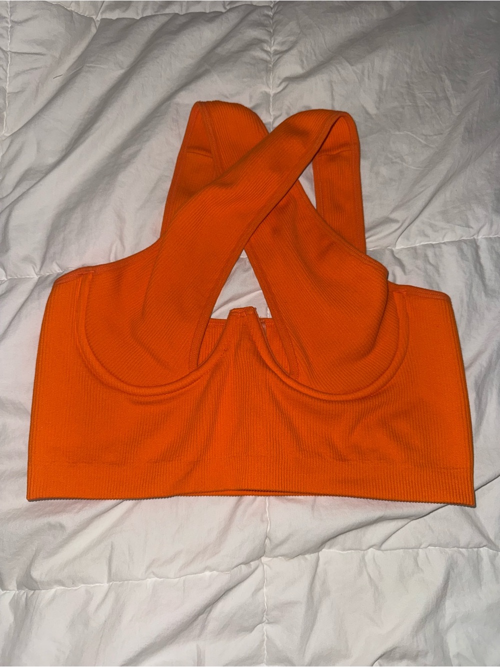 Orange Cross-Back Ribbed Crop Top